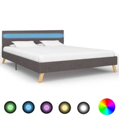 vidaXL Рамка за легло с LED, светлосива, текстил, 160x200 см
