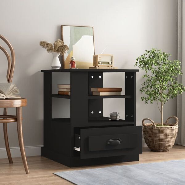 vidaXL Странична маса, черна, 50x50x60 см, инженерно дърво