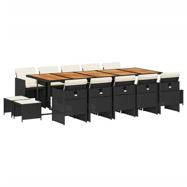 vidaXL Градински комплект с възглавници 15 части полиратан черен