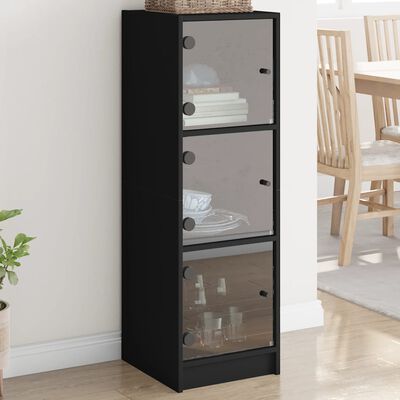 vidaXL Висок шкаф със стъклени врати, черен, 35x37x109 см