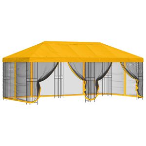 vidaXL Беседка със страници 6 x 3 m Жълто Полиестер и стомана 190 gsm