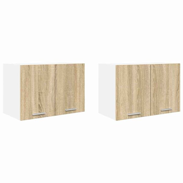 vidaXL Висящ шкаф с врата 2 pcs Сонома дъб и бяло 60 x 31 x 40 см