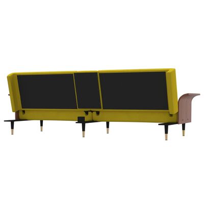 vidaXL Разтегателен диван с поставки за чаши, жълт, кадифе