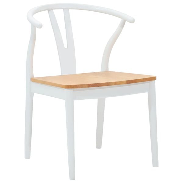 vidaXL Трапезен стол 2 pcs Бял и натурален Солидно гумено дърво