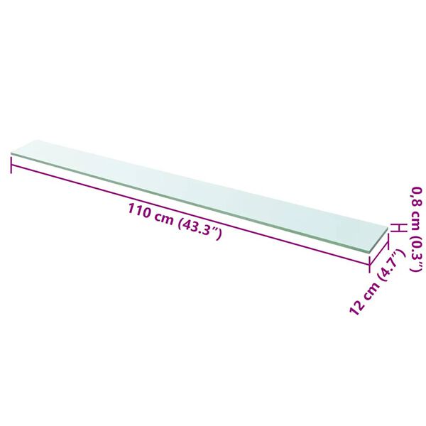 vidaXL Плоча за рафт, прозрачно стъкло, 110 x 12 см