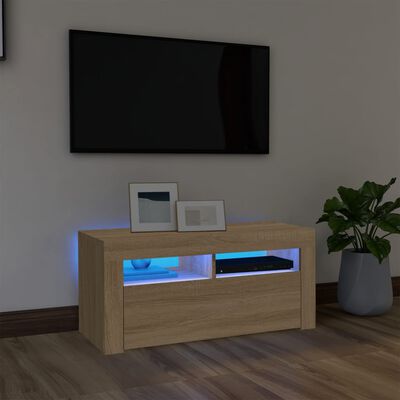 vidaXL ТВ шкаф с LED осветление, сонома дъб, 90x35x40 см