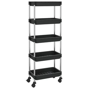 vidaXL Кухненска количка на 5 нива, черна, 42x29x128 см, желязо и ABS