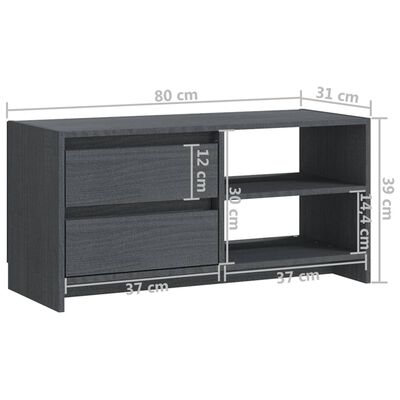 vidaXL ТВ шкаф, сив, 80x31x39 см, бор масив