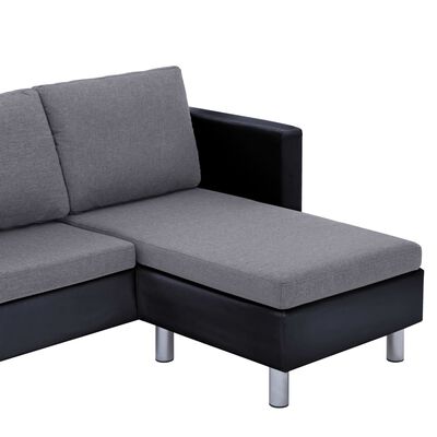 vidaXL 3-местен диван с възглавници, черен, изкуствена кожа