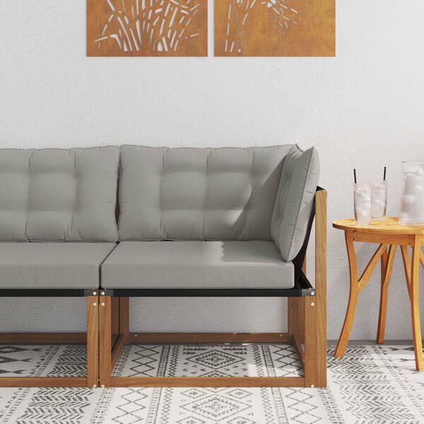 vidaXL Външен ъглов диван Солидно акациево дърво Естествен