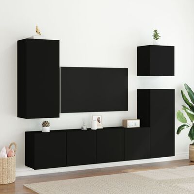 vidaXL ТВ шкафове за стенен монтаж, 2 бр, черни, 80x30x41 см
