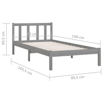 vidaXL Рамка за легло, сива, бор масив, 75x190 см, Small Single