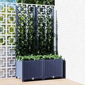 vidaXL Градинска саксия с решетка, синьо-сива, 80x40x136 см, полипропилен