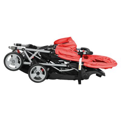 vidaXL Тандемна количка, стомана, червено и черно
