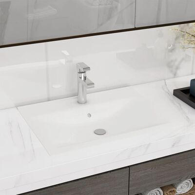 vidaXL Луксозна мивка с отвор за кран бял мат 60x46 см керамика