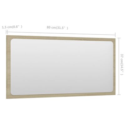 vidaXL Огледало за баня, дъб сонома, 80x1,5x37 см, ПДЧ