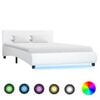 vidaXL Рамка за легло с LED, бяла, изкуствена кожа, 120x200 cм