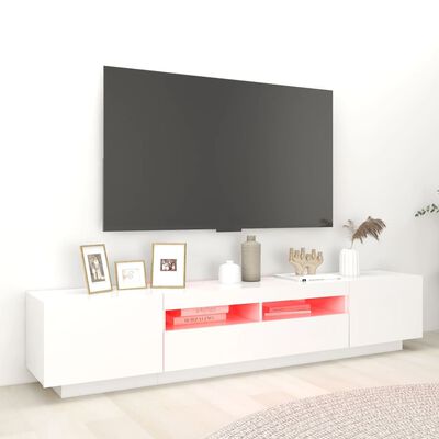 vidaXL ТВ шкаф с LED осветление, бял, 200x35x40 см