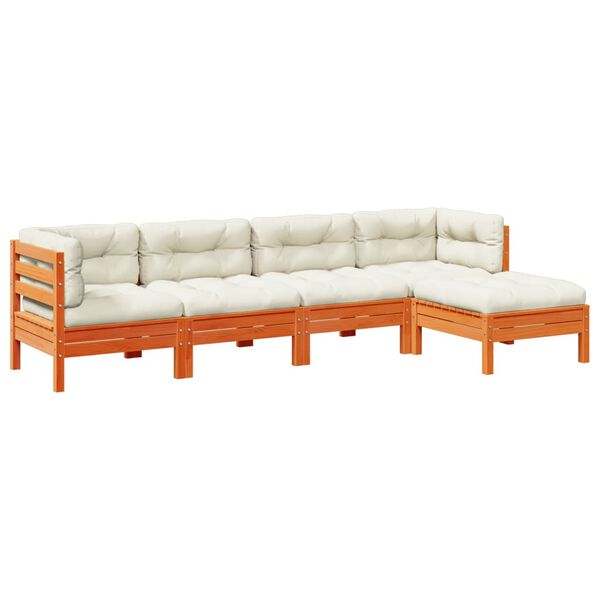 vidaXL Градински комплект с възглавници, 5 части, восъчнокафяв