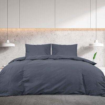 vidaXL Комплект спално бельо, черен, 260x220 см, памук