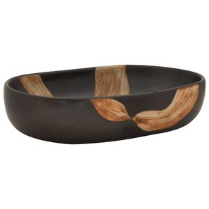 vidaXL Мивка за плот, черна, овална, 59x40x14 см, керамика