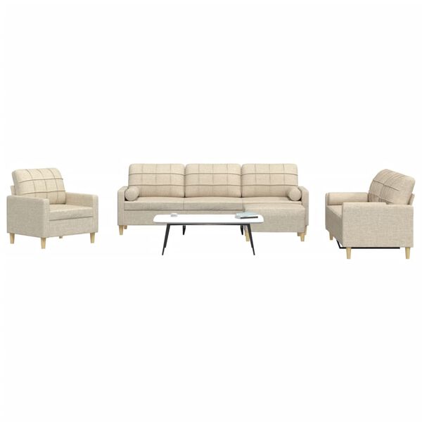 vidaXL Дивани от 4 части с табуретка и възглавници кремав плат