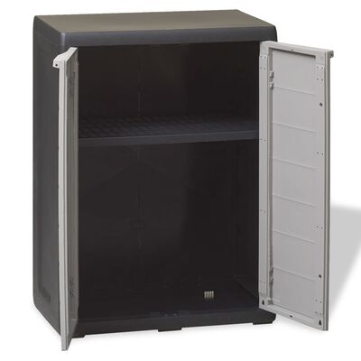 vidaXL Градински шкаф за съхранение с 1 рафт, черно и сиво