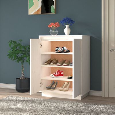 vidaXL Шкаф за обувки, бял, 60x35x80 см, бор масив
