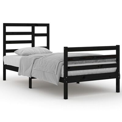 vidaXL Рамка за легло, черна, дърво масив, 90х200 см