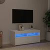 vidaXL ТВ шкаф с LED осветление, бял, 90x35x40 см