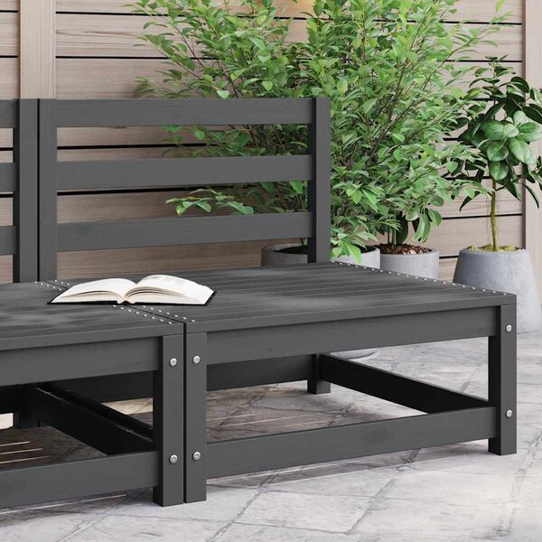 vidaXL Градински среден диван, сив, бор масив