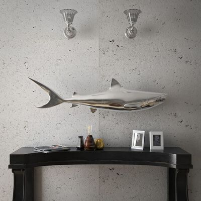 vidaXL Декоративна акула, монтаж на стена, алуминий, сребриста