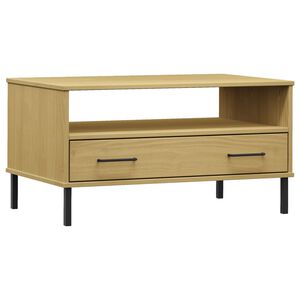 vidaXL Кафе маса с метални крака кафява 85x50x45 см масивно дърво OSLO