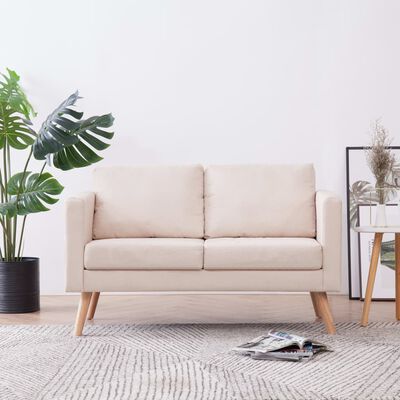 vidaXL 2-местен диван, текстил, кремав