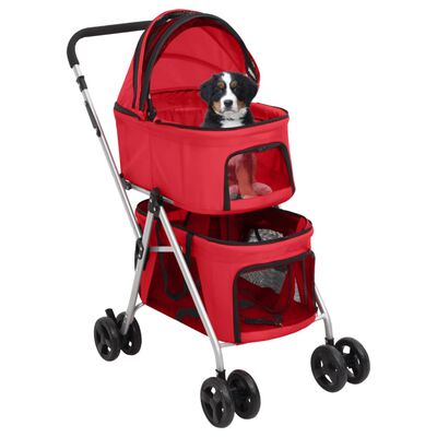 vidaXL Сгъваема количка за кучета, червена, 83x48x97 см, Оксфорд плат