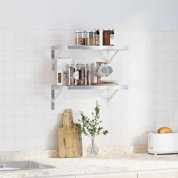 vidaXL Стенни рафтове 2 бр 50x30 см сребристи неръждаема стомана