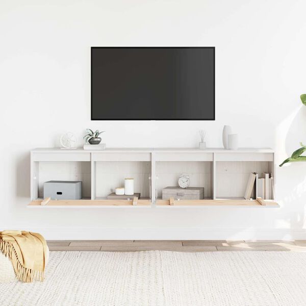 vidaXL Стенни шкафове, 2 бр, бели, 80x30x35 см, бор масив