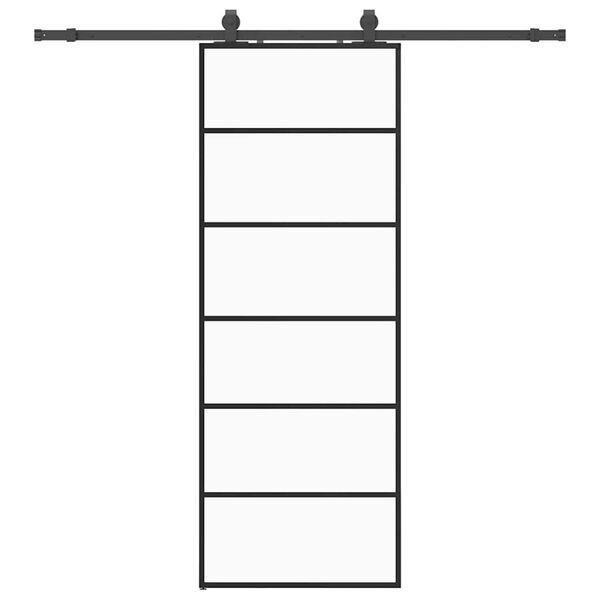vidaXL Плъзгаща се врата с обков черна 76x205 см ESG стъкло