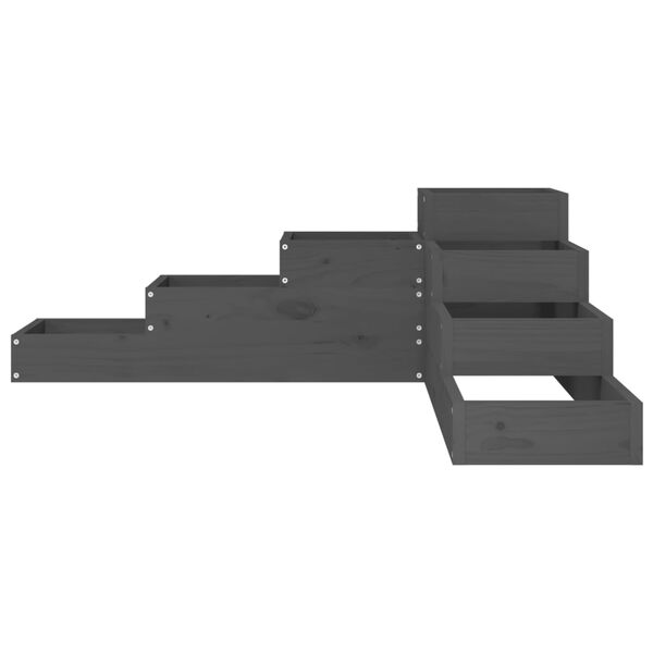 vidaXL Градинска кашпа 4 нива 106x104,5x36 см сива борово дърво масив