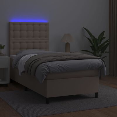vidaXL Боксспринг легло с матрак LED капучино 80x200см изкуствена кожа