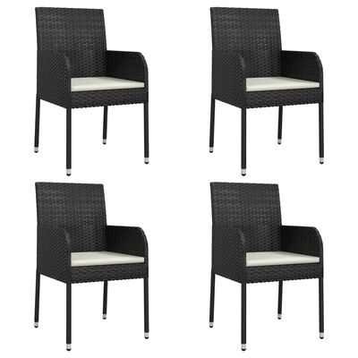 vidaXL Градински столове с възглавници, 4 бр, полиратан, черни