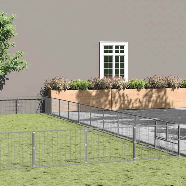 vidaXL Клетка за кучета, сива, 100 м&sup2;, стомана