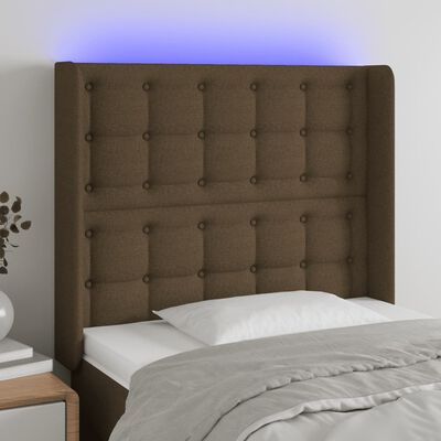 vidaXL LED горна табла за легло, тъмнокафява,83x16x118/128 см, плат