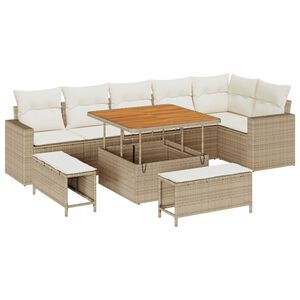 vidaXL Градински Софа Комплект 9 pcs Бежово полиратан