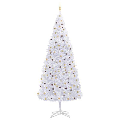 vidaXL Изкуствена осветена коледна елха с топки, 500 см, бяла