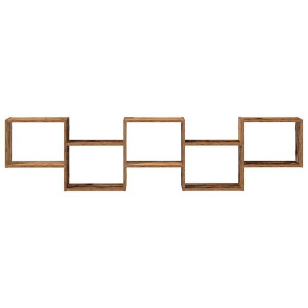 vidaXL Стенен кубичен рафт, 5 отделения, старо дърво, инженерно дърво