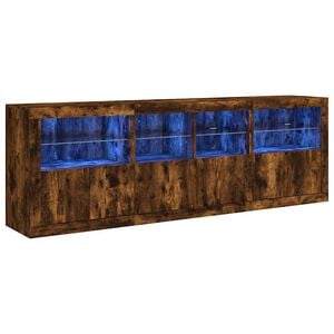 vidaXL Сайдборд с LED светлини, oпушен дъб, 202x37x67 см