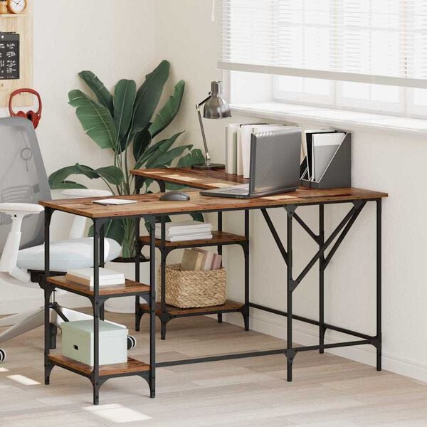 vidaXL Бюро Старо дърво 139 x 139 x 75 см Инженерно дърво