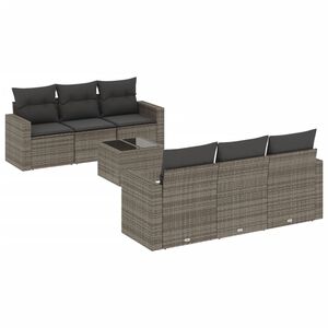 vidaXL Градински диван с възглавници, 7 части, полиратан, сив