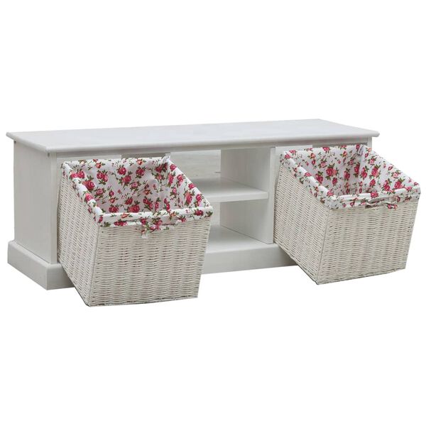 vidaXL ТВ шкаф с две кошници, бял, дърво